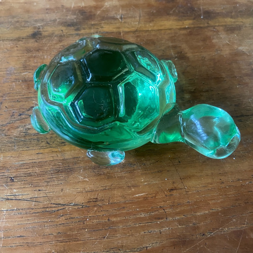 Green Glass Turtle Paperweight